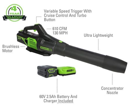 Greenworks tööriist 60 V 20-tolline juhtmeta aku hekilõikur ja 610 cfm lehepuhuri kombineeritud komplekt koos 2,0ah ja 2,5ah aku ja (2) laadijaga 8H0T4V340