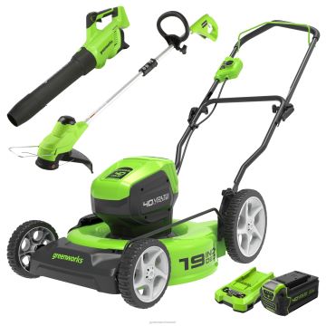 Greenworks tööriist 40v 19" juhtmeta akuga bl niiduk, 12" nöörtrimmer ja 500cfm puhuri kombineeritud komplekt koos 5ah usb akukomplektiga 8H0T4V308