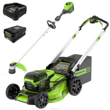 Greenworks tööriist 60V 21" juhtmeta akuga niiduk ja 16" nöörtrimmeri kombineeritud komplekt koos 5,0ah aku ja laadijaga 8H0T4V319