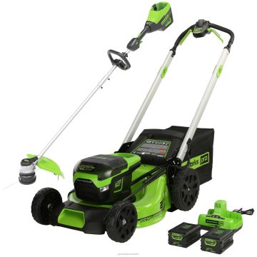 Greenworks tööriist 60 V 21" juhtmeta akuga niiduk ja 16" nöörtrimmeri kombineeritud komplekt koos (2) aku ja kahe pordiga laadijaga 8H0T4V288