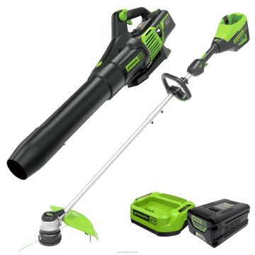 Greenworks tööriist 60 V 16-tolline juhtmeta akutrimmer ja 610 cfm lehepuhuri kombineeritud komplekt 2,5 Ah aku ja laadijaga 8H0T4V330 - Sulgemiseks klõpsake pilti