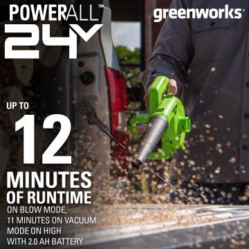 Greenworks tööriist 24v 180 cfm juhtmeta akupuhur ja tolmuimeja (ainult tööriist) 8H0T4V120