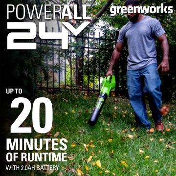 Greenworks tööriist 24v 320 cfm juhtmeta aku lehepuhur 2,0 ah aku ja laadijaga 8H0T4V119