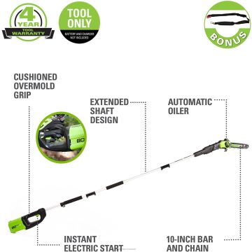 Greenworks tööriist 80v 10-tolline juhtmeta akupostisaag (ainult tööriist) 8H0T4V166