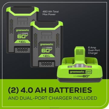 Greenworks tööriist 60 V 21-tolline juhtmeta aku iseliikuv muruniiduk kahe (2) 4,0 ah aku ja kahe pordiga laadijaga 8H0T4V16