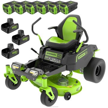 Greenworks tööriist 60v 42" juhtmeta aku crossoverz nullpöördega muruniiduk 4-tööriista kombineeritud komplekt koos (6) 8ah aku, ühe (1) 2,5ah aku ja nelja (4) laadijaga 8H0T4V9