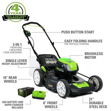 Greenworks tööriist Pro 80v 21" harjadeta lükatav muruniiduk koos 4,0ah aku ja laadijaga 8H0T4V19