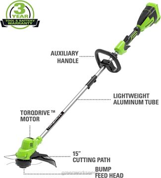 Greenworks tööriist 40 V 15-tolline juhtmeta trimmer 2,0 ah aku ja laadijaga 8H0T4V75