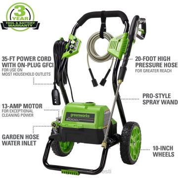 Greenworks tööriist 2000 psi 1,1 gpm külma veega elektriline survepesur (must raam) 8H0T4V228