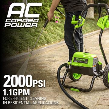 Greenworks tööriist 2000 psi 1,1 gpm külma veega elektriline survepesur (must raam) 8H0T4V228