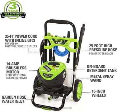 Greenworks tööriist 2300 psi 2,3 gpm külma veega elektriline survepesur 8H0T4V223