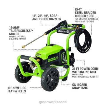 Greenworks tööriist pesemise ja kuivatamise kombineeritud komplekt juhtmega 3000 psi elektrilise survepesuriga ja 60v 610 cfm lehepuhuri, 2,5ah aku ja kiirlaadijaga 8H0T4V326