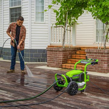 Greenworks tööriist pesemise ja kuivatamise kombineeritud komplekt juhtmega 3000 psi elektrilise survepesuriga ja 60v 610 cfm lehepuhuri, 2,5ah aku ja kiirlaadijaga 8H0T4V326